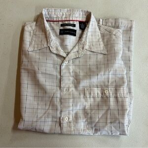 Vintage R&R Casuals Men's Cream Checkered Button Down Shirt - Size XL